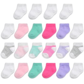 Fruit of the Loom Baby 22-Pack Grow & Fit Flex Zones Low Cut Stretch Socks - Unisex, Girls, Boys (12-24 Months, Pink)