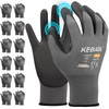Kebada W1 Work Gloves for Men and Women, PU Coated Safety Gloves with Grip, Touchscreen, Ideal for Warehouse Package Handling, Construction, Gardening, 12 Pairs Gray Large