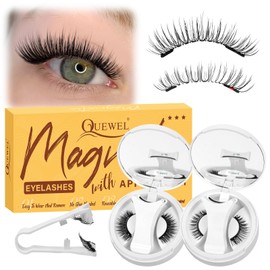 QUEWEL Magnetic Eyelashes with Applicator, 2 Pairs Portable Magnetic Lashes with Applicator, Upgrade Magnetic Eyelashes Natural Look More Easy to Wear, Easy to Wear and Remove(NZH-A+F)
