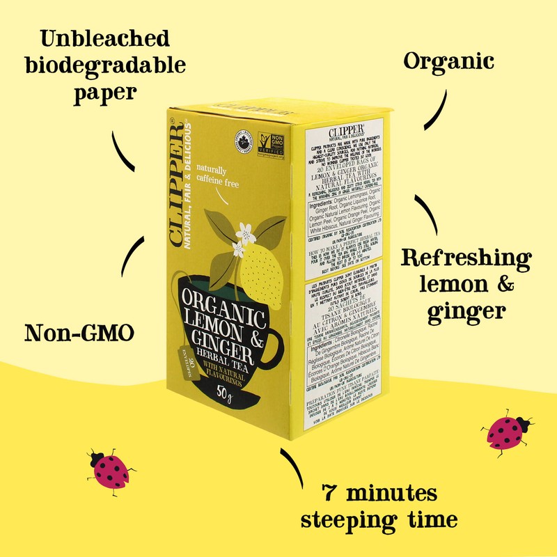 Clipper Tea Organic Lemon and Ginger Infusion Herbal Tea, Pure