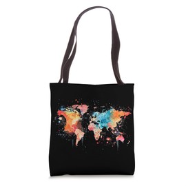 Watercolor World Map Decor Tote Bag