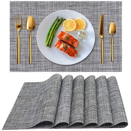 HOUSEKIT Placemats, Heat-Resistant PVC Place Mats, Anti-Skid Washable Table Mats Woven Vinyl Placemats for Kitchen Dining Table Set of 6