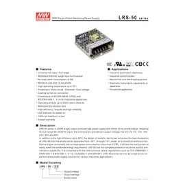 Mean Well LRS-50-12 Switching Power Supply, Single Output, 12V, 4.2A, 50.4W, 3.9" L x 3.23" W x 1.18" H