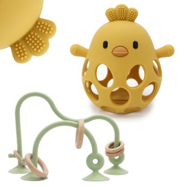 Baby Teething Chew High Chair Suction Toys - Baby Teething Toys Silicone Teethers, Baby Table Toys,Food Grade Silicon for 6 12 18 Months (Green Yellow)