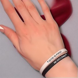 PZKQSAC 3PCS GOD IS FIRST BRACELET, GOD IS FIRST IM SECOND Inspirational Bracelets for Men Women Christian Rubber Bracelets Engraved Bible Verses Cross Bracelet Faith Silicone Wristbands Jewelry
