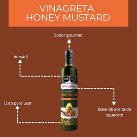 Vinagreta Mostaza y Miel 250 ml Hass&Hass - Vinagreta para Ensaladas de Lechuga - Vinagreta Dulce para Ensaladas con Aceite de Aguacate y Sabor Equili