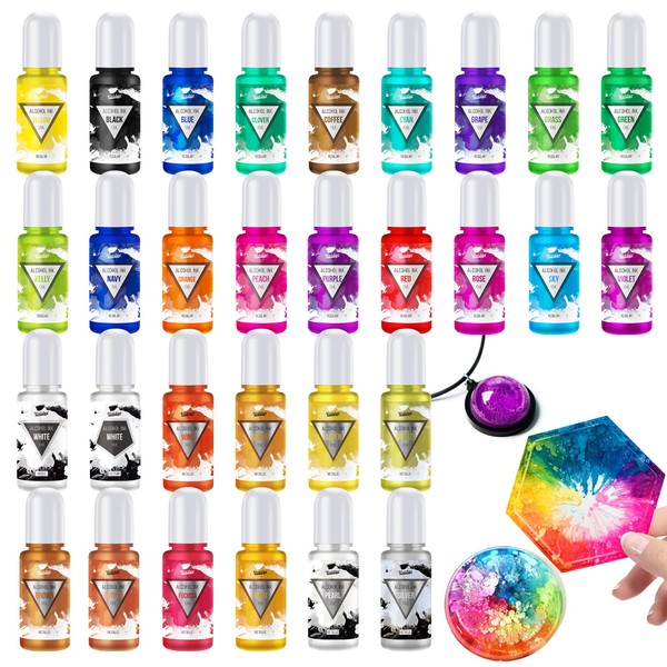 Alcohol Ink Set 30 Bottles - 20 Vibrant Colour with
