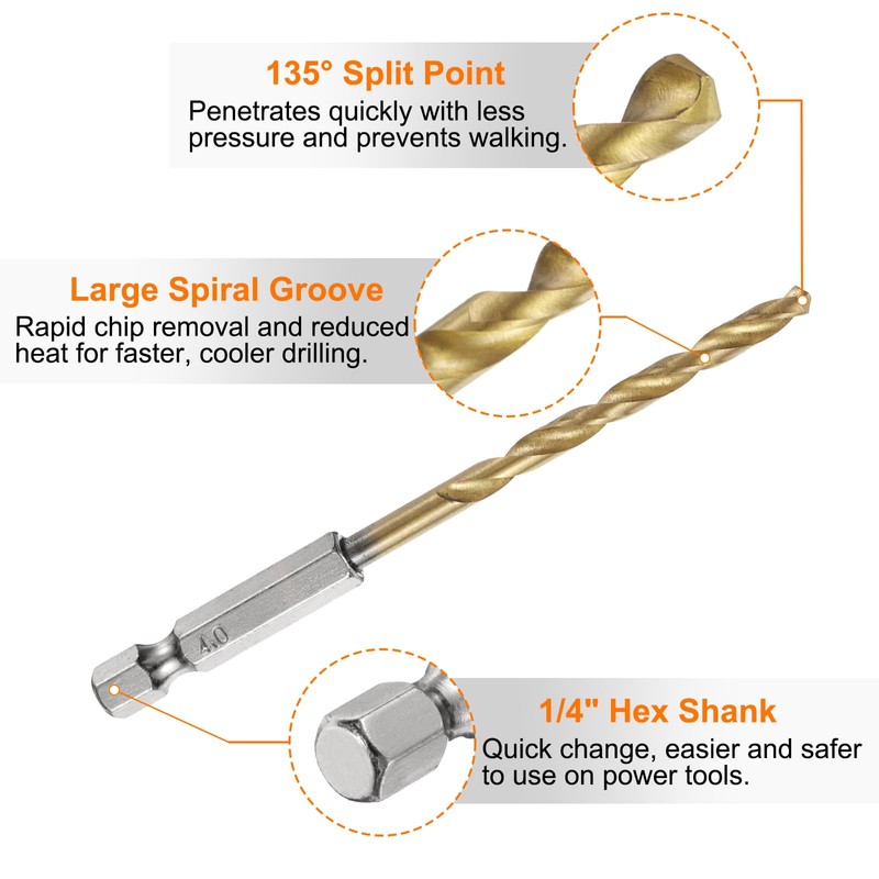 sourcing map 4pcs 1/4" Hex Shank Twist Drill Bits 5mm