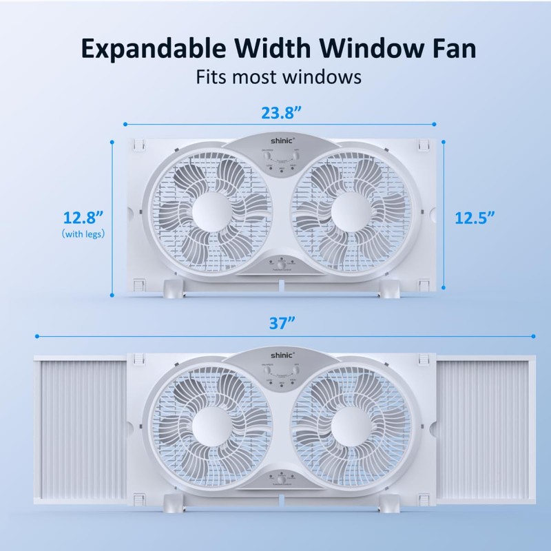 shinic Window Fan with Reversible Airflow Quiet, Twin 9" Blades,
