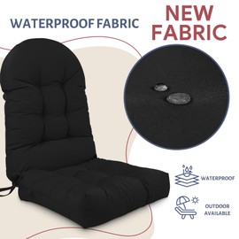 Parkerly Adirondack Chair Cushion,Outdoor Waterproof Rocking Chair Cushion 44x19x4in Black Non-Slip High Back Patio Chair Cushions, Comfortable Weather Resistance Seat Pad