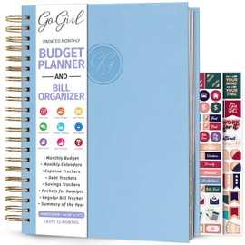GoGirl Budget Planner & Monthly Bill Organizer – Monthly Financial Book with Pockets. Expense Tracker Notebook Journal, Large (Periwinkle)
