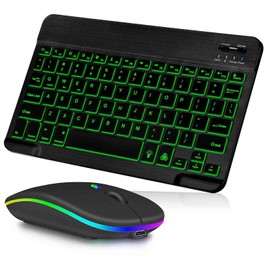 UX030 Lightweight Keyboard and Mouse with Background RGB Light, Multi Device Slim Rechargeable Keyboard Bluetooth 5.1 and 2.4GHz Stable Connection Keyboard Compatible with Xiaomi Mi Mix Alpha