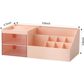 Makeup Organizer with Drawers, Easy Storage for Beauty Products Brushes, Multifunction Plastic Desk Organizer, Cosmetics Organizer for Countertop Dresser Vanity and Bathroom (Pink)