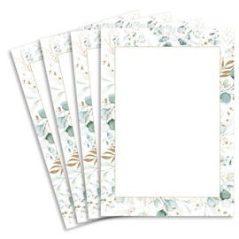 25 Letter Sheets DIN A4 - Natural Paper in Cream - Frame with Eucalyptus Branches - 120 g/m² - 21.0 x 29.7 cm Writing Paper Printable for Writing Yourself Ideal for Invitations for Weddings and