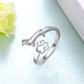 Feijiesi Cute Pug/Yorkie/German Shepherd/Corgi/Maltese/Dachshund Ring 925 Sterling Silver Cute Dog Rings for Women Dog Jewelry Gifts for Women Dog Lover, Sterling Silver, No Gemstone