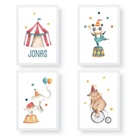 Papierdrachen 4 Premium Poster DIN A4 | Personalisierte Wandbilder für Kinderzimmer - Zirkus - hochwertige individualisierbare Kunstdrucke | Dekoration | Wandbild mit Namen