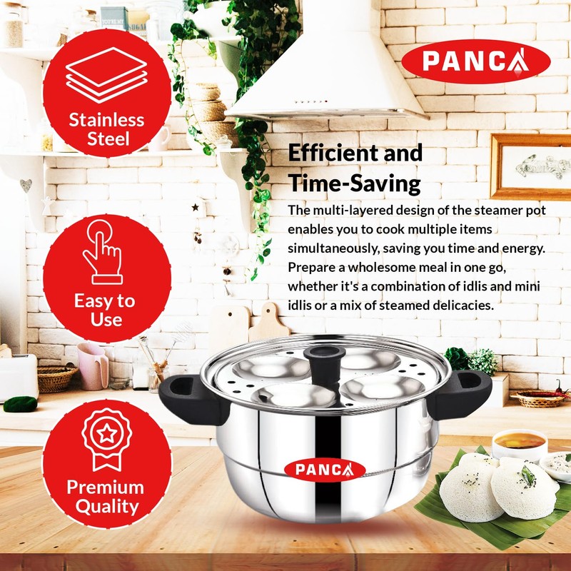 PANCA Idli Maker Stainless Steel Idli Cooker, Idli Steamer, Idly