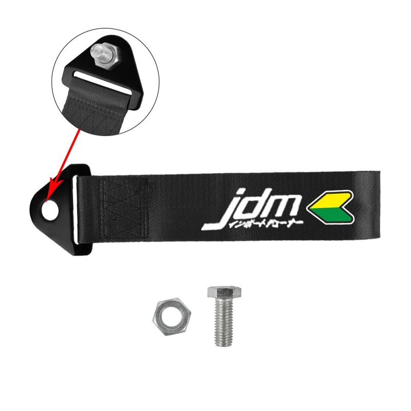 JDM Universal Front & Rear Tow Strap/Tow Hook Ribbon (Black