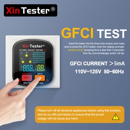 Xin Tester 90-130V GFCI Outlet Tester, 3 Prong Receptacle Tester, Standard North US Electrical Socket Tester with Voltage Display for Detecting Common Faults of Wiring Problems (US Plug), XT108B