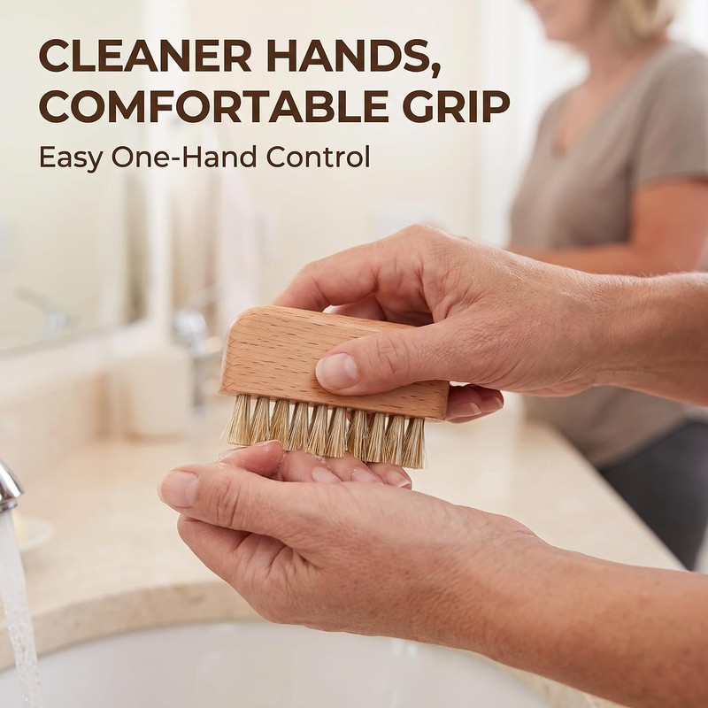 Wooden Nail Brush,Nail Cleaning Brushes, Natural Beech Wood Bristle Nail
