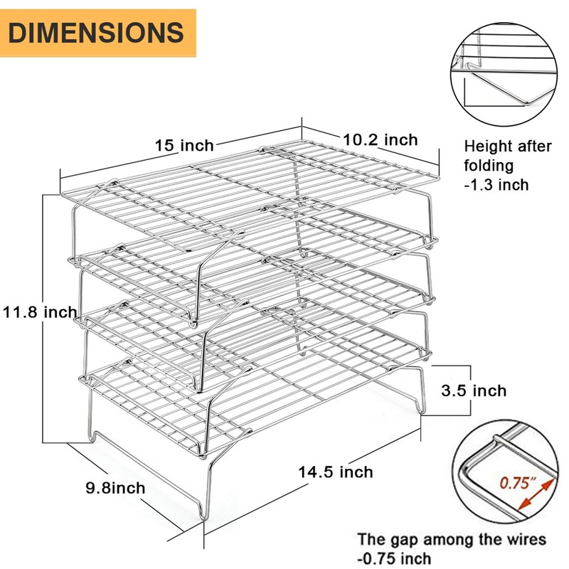 4-Tier Cooling Rack Set, P&P CHEF Stainless Steel Stackable Baking