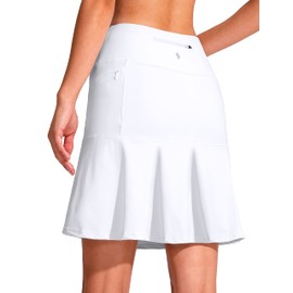 SANTINY 19" Golf Skorts Skirts for Women Zipper Pockets Knee Length Skort Women's High Waist Athletic Tennis Skirt (White_XL)