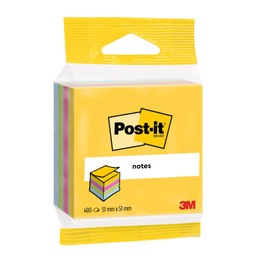 Post-it Notes Mini Cube, Assorted Colours, 1 Pad, 51 mm x 51 mm, 400 Sheets - Extra Sticky Notes for Walls, Monitors and Fridge