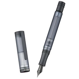 Asvine Pluma estilográfica de titanio V200, relleno al vacío, negro mate, punta fina, acrílico transparente, escritura suave, juego de estuche