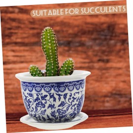 Musaner Blue and White Porcelain Plant pots with Drainage Holes and Drainage Tray for Indoor and Outdoor Plants, Ceramic Flower Pots（6.7x4.7in）