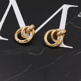 Circle Statement Earrings for Women, Round Double Circle Earrings for Girls, Double Hoop Hypoallergenic, Twisted Stud Earrings, Chunky Gold Hoop Earrings, Cute Jewellery Funny Earrings, Zinc