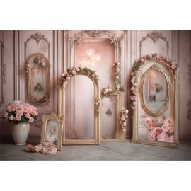 YongFoto European Retro Elegant Room Interior Wall Backdrop 7x5ft French Arched Oil Painting Frame Floral Vase Garland Photography Background Wedding Party Home Art Decor Portrait Photoshoot Props