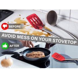 Silicone Spoon Rest for Stove Top Set of 3 - HEAT RESISTANT & EASY CLEAN Kitchen Spoon Rest for Kitchen Counter - Silicone Utensil Rest for Stove Top - This NONSTICK Spoon Holder HOLDS “XL” SIZE TOOLS