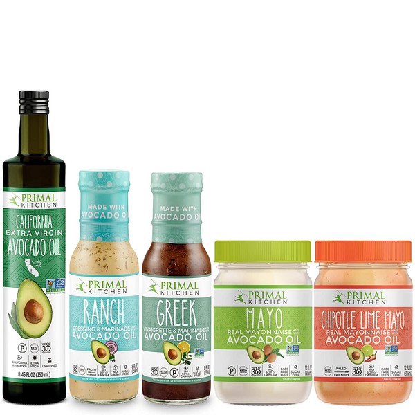 Primal Kitchen Whole 30 Starter Kit Includes Extra Virgin Avocado Oil, Avocado Oil Mayo, and Avocado Oil Dressings (5 count)