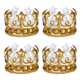 TSHAOUN 4 Pieces Inflatable Crown, Queens Crown Hen Party Decorations Toy, Carnival Costume Accessories (Gold)