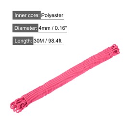 MECCANIXITY Polypropylene Rope Braid Cord 30M/98.4ft 3/16" 4mm Pink for Indoor Outdoor Camping Clothes Line