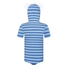 Landofgenie Mens Short Sleeve Stripe Romper Hooded Pajama Top One Piece Leotard Bodysuit Blue XL