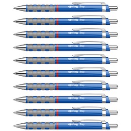 rOtring Tikky-Kugelschreiber | blaue Tinte | mittlere Spitze (1,0 mm) | blauer Schaft | federleicht mit gummiertem Soft-Touch-Griff | 12 Stück