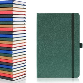 Notes London A5 Environmentally Friendly Eco Notebook with Lined Pages & Date Marks, 100% Recycled Paper, Ribbon, Pen Loop and Enclosure band, Hardback Journal Notepad Note (Green)