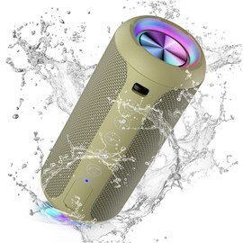 Ortizan Bluetooth Speaker, IPX7 Waterproof, Wireless, 24 W Output, Portable Stereo, 30 Hours Continuous Playback, Built-in Microphone, Dual Pairing, TF Card Compatible, For Bathrooms, Smartphones, PCs, Cars, Khaki