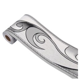 Angelkiss Wallpaper Border, Royal Silver Grey Wave Pattern, Border, Peel Off Wall Decor, Ceiling Sticker, Kitchen, Bathroom, Wall Decoration, 11cm x 10 Metres (2PCS)