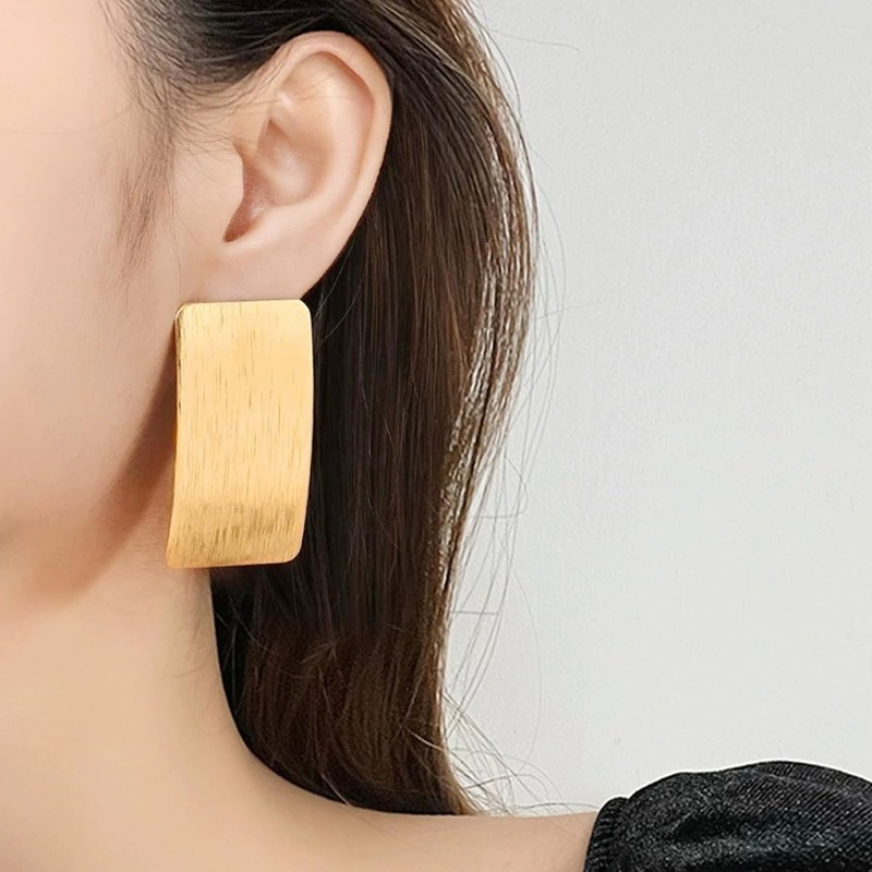 Solighter Chunky Gold Silver Rectangle Stud Earrings for Women Minimalist