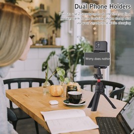 Andoer Multifunctional Smartphone Video Kit Including Universal Phone Tripod Mount with Dual Phone Holders 4 Cold Shoe Mounts + Desktop Tripod for Vlog Live Streaming Oline Video Teaching Meeting