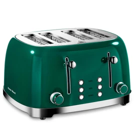 Roter Mond 4 Slice Toaster Retro Stainless Steel with Bagel Defrost Cancel Function, 6 Browning Settings, Extre Wide Slot and Removable Crumb Tray, Green, ST033