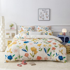 YASMENG Bed Linen 135 x 200 cm Flower Motif Colourful Floral Bed Linen Flowers Aesthetic Soft Cuddly Flowers Bed Linen 2-Piece for Children Girls Gift with Zip and 80 x 80 cm Pillowcase