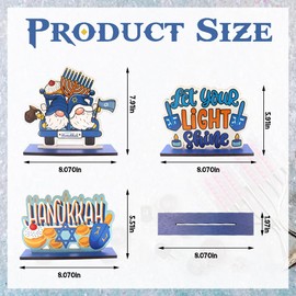 3PCS Hanukkah Table Decorations Decor, Wooden Chanukkah Table Centerpiece Set Dreidel Star of David Menorah Gnomes Centerpieces Table Decorations for Home Party Jewish Christmas Chanukah Decor