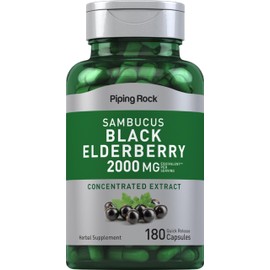 Piping Rock Black Elderberry Capsules 2000mg | 180 Pills | Herbal Extract Supplement for Adults | Sambucus Nigra | Non-GMO, Gluten Free