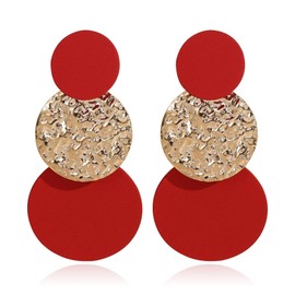 Red Statement Round Earrings Geometric Dangle Earrings Disc Coin Earrings Long Drop Earrings for Women(Red)