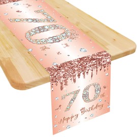 Table Runner 70th Birthday Woman Rose Gold Happy 70th Birthday Table Runner for 70th Birthday Women Your Birthday Anniversary Celebration Party Dinner Table Linen Tablecloth Decoration for Home, 180 x
