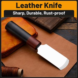 CBHGFEA Leather Skiver Knife, Leather Cutting Knife with Wooden Handle, Skiving Knife for Leather Work, Leahter Knife with Leather Protective Case, Skiving Knife for DIY Lovers (Round)