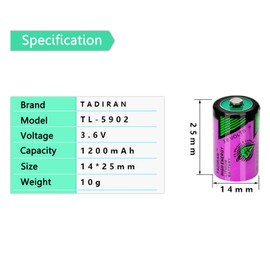 STEPMAX (2 Pack Tadiran TL-5902 3.6v Size 1/2AA ER14250 Lithium Battery 1200mAh Replace for Tadiran TL-5902/S TL-2150/S SL-350